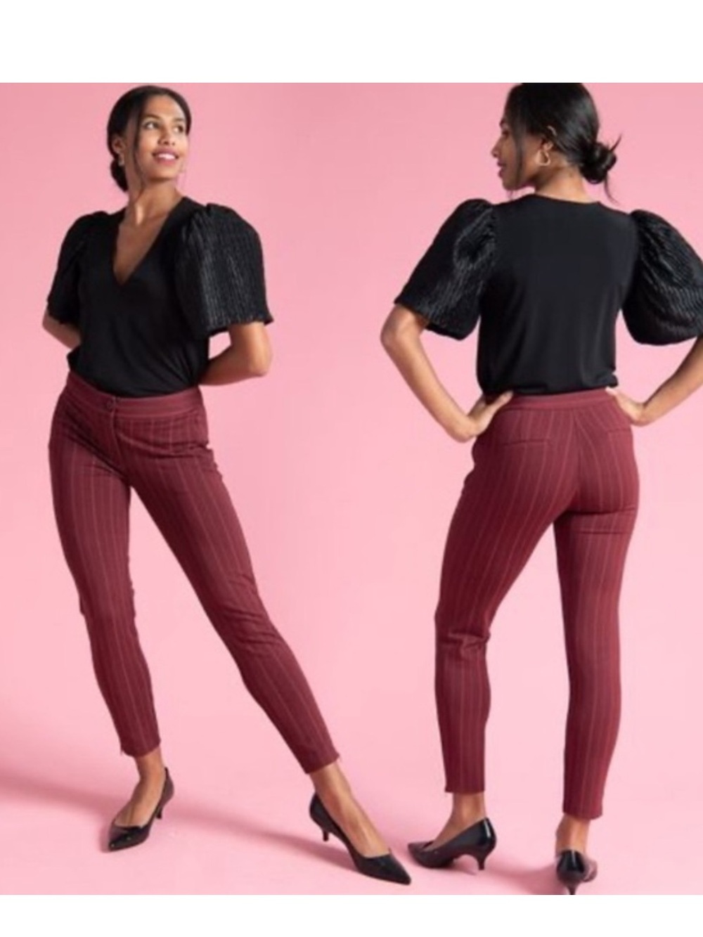 Betabrand Burgundy Pinstripe Pants